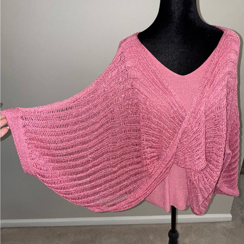 Boston Proper Rose & Silver Open Crochet Crossover Top With Matching Tank